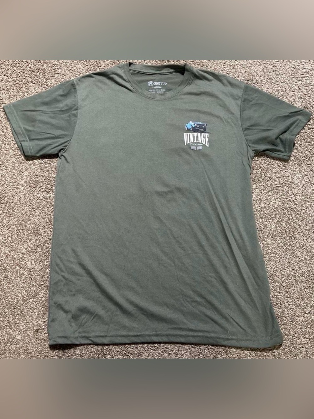Gildan Olive Short Sleeve Tee with Vintage Car Graphic